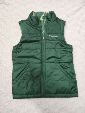 • Columbia Youth Boys Reversible Vest M 10-12 Green Camo Full Zip-Up Pockets